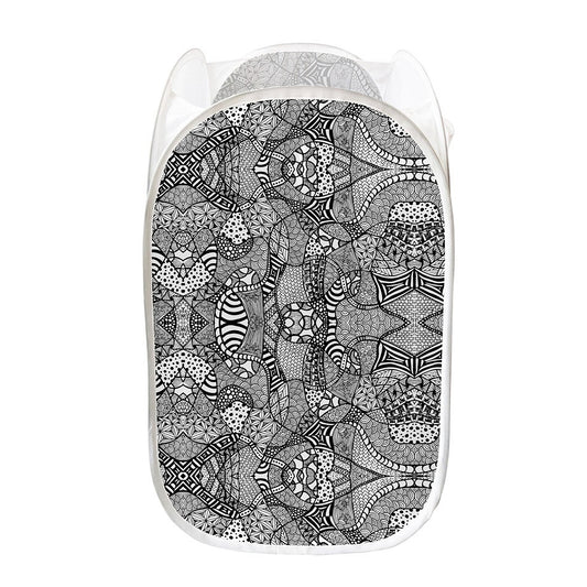 Black And White Zentangle Pattern Print Mesh Laundry Hamper