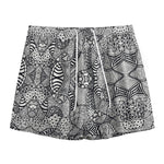 Black And White Zentangle Pattern Print Mesh Shorts
