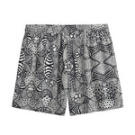 Black And White Zentangle Pattern Print Mesh Shorts