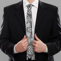 Black And White Zentangle Pattern Print Necktie