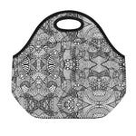 Black And White Zentangle Pattern Print Neoprene Lunch Bag