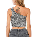 Black And White Zentangle Pattern Print One Shoulder Crop Top