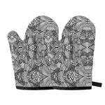 Black And White Zentangle Pattern Print Oven Mitts