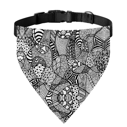 Black And White Zentangle Pattern Print Over The Collar Dog Bandana