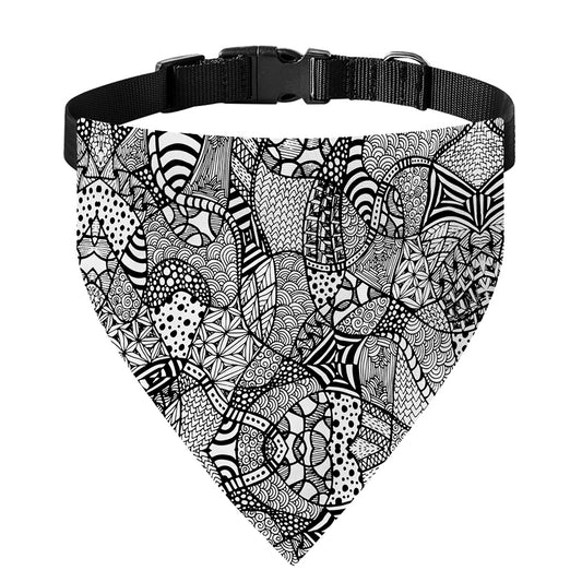 Black And White Zentangle Pattern Print Over The Collar Dog Bandana