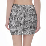 Black And White Zentangle Pattern Print Pencil Mini Skirt
