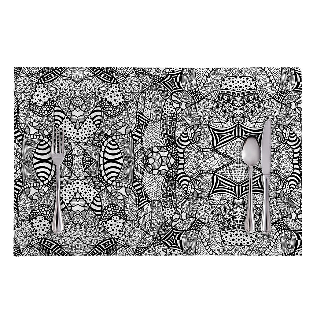 Black And White Zentangle Pattern Print Placemat