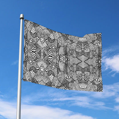 Black And White Zentangle Pattern Print Polyester Flag