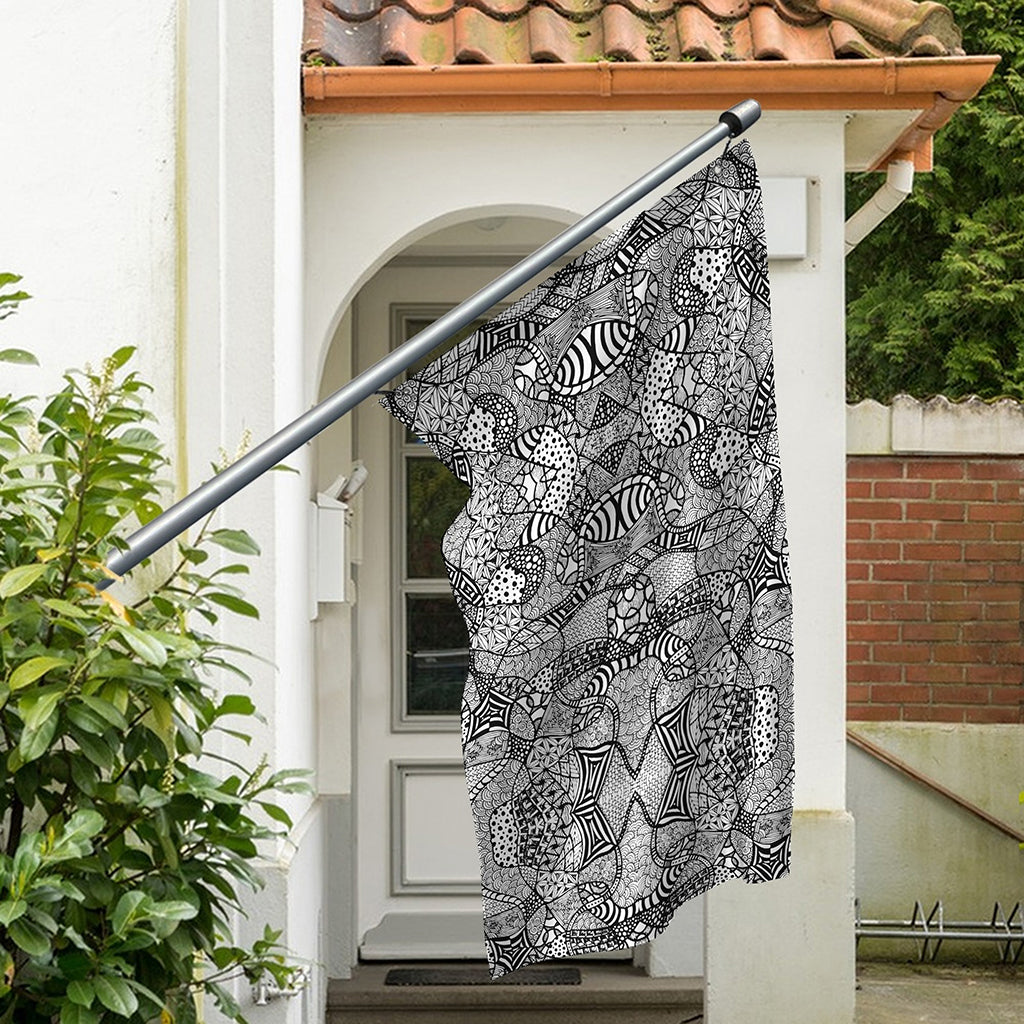 Black And White Zentangle Pattern Print Polyester Flag