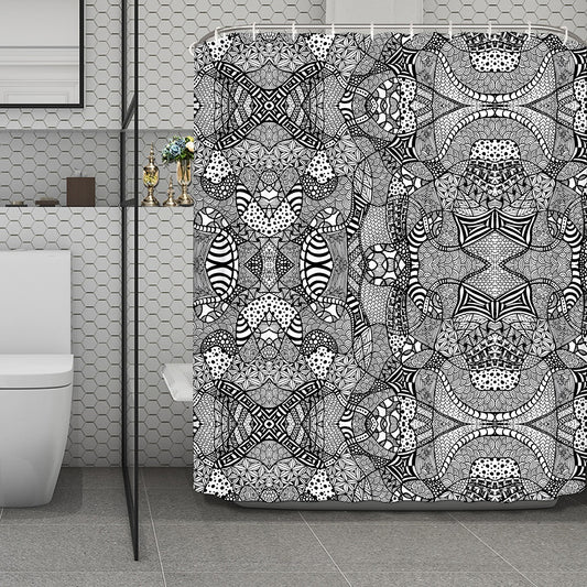 Black And White Zentangle Pattern Print Polyester Shower Curtain