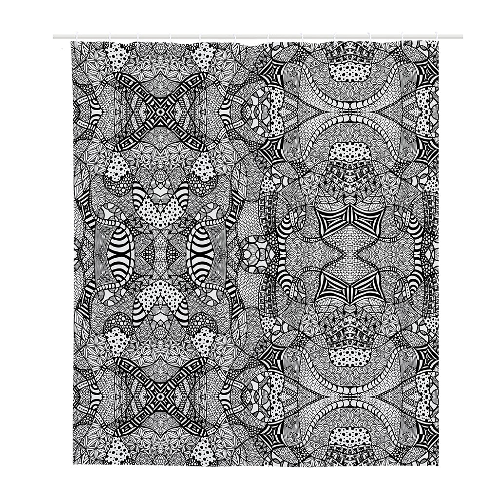 Black And White Zentangle Pattern Print Polyester Shower Curtain