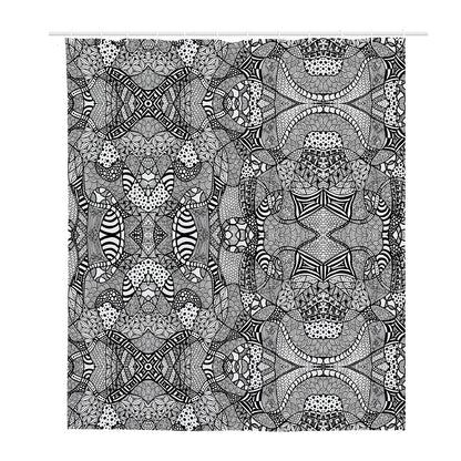 Black And White Zentangle Pattern Print Polyester Shower Curtain