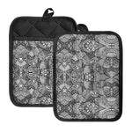 Black And White Zentangle Pattern Print Pot Holders With Pocket