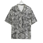 Black And White Zentangle Pattern Print Rayon Hawaiian Shirt