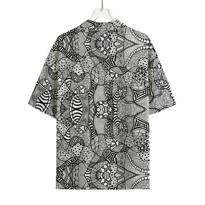 Black And White Zentangle Pattern Print Rayon Hawaiian Shirt