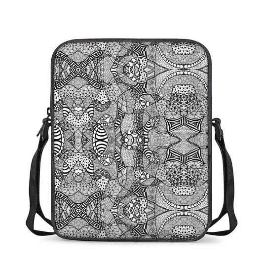 Black And White Zentangle Pattern Print Rectangular Crossbody Bag