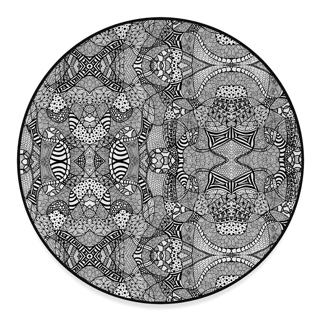 Black And White Zentangle Pattern Print Round Floor Mat