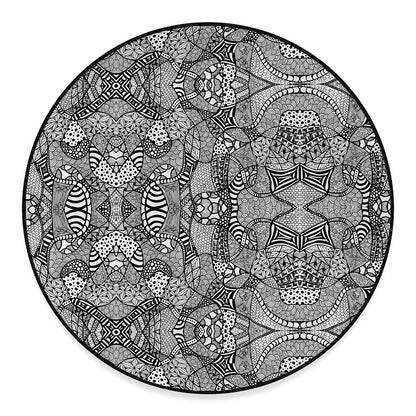Black And White Zentangle Pattern Print Round Floor Mat