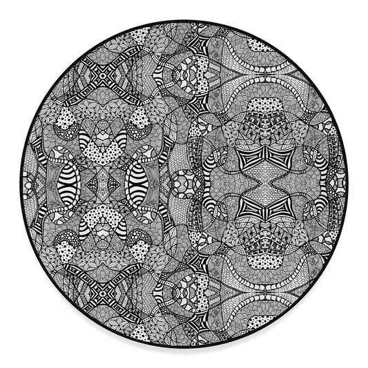 Black And White Zentangle Pattern Print Round Floor Mat