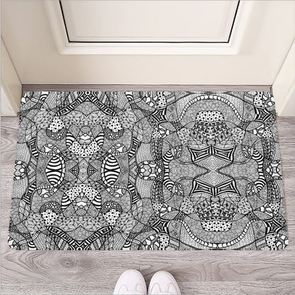 Black And White Zentangle Pattern Print Rubber Doormat