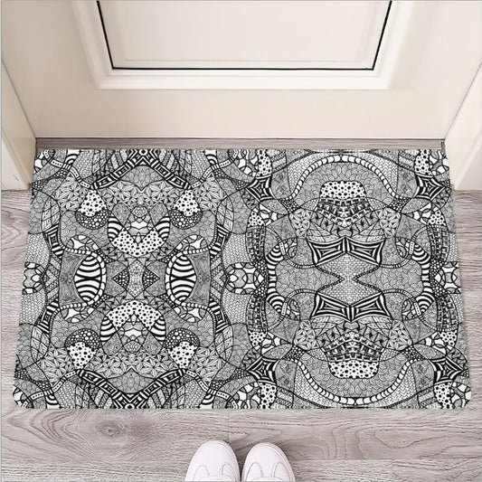 Black And White Zentangle Pattern Print Rubber Doormat