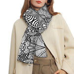 Black And White Zentangle Pattern Print Scarf