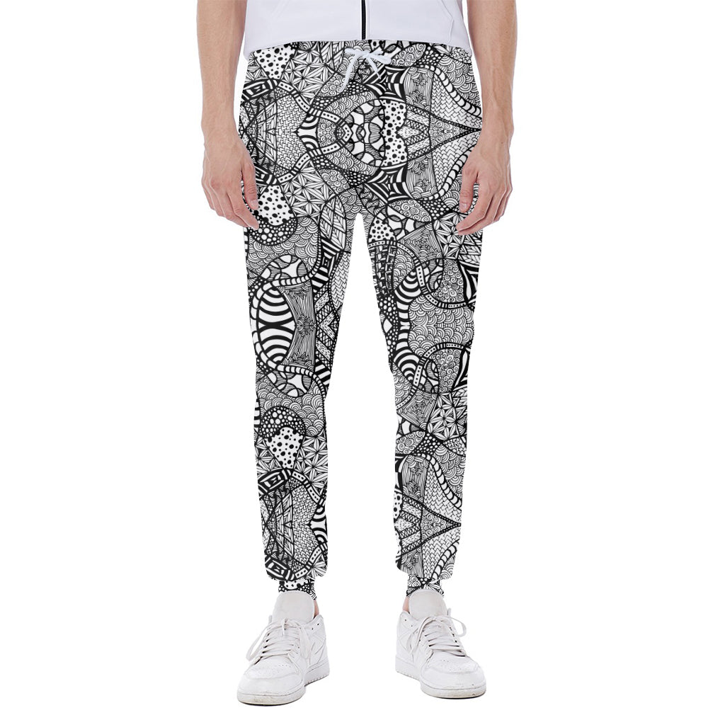 Black And White Zentangle Pattern Print Scuba Joggers
