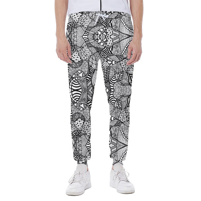 Black And White Zentangle Pattern Print Scuba Joggers