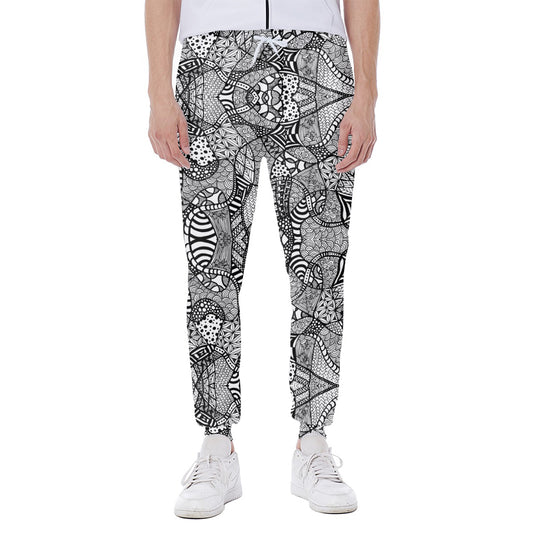Black And White Zentangle Pattern Print Scuba Joggers