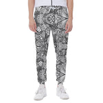 Black And White Zentangle Pattern Print Scuba Joggers