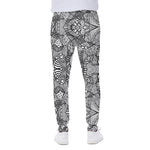 Black And White Zentangle Pattern Print Scuba Joggers