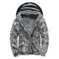 Black And White Zentangle Pattern Print Sherpa Lined Zip Up Hoodie