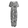 Black And White Zentangle Pattern Print Short Sleeve Long Nightdress
