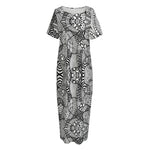 Black And White Zentangle Pattern Print Short Sleeve Long Nightdress