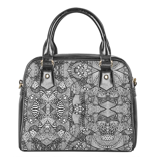 Black And White Zentangle Pattern Print Shoulder Handbag