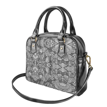 Black And White Zentangle Pattern Print Shoulder Handbag
