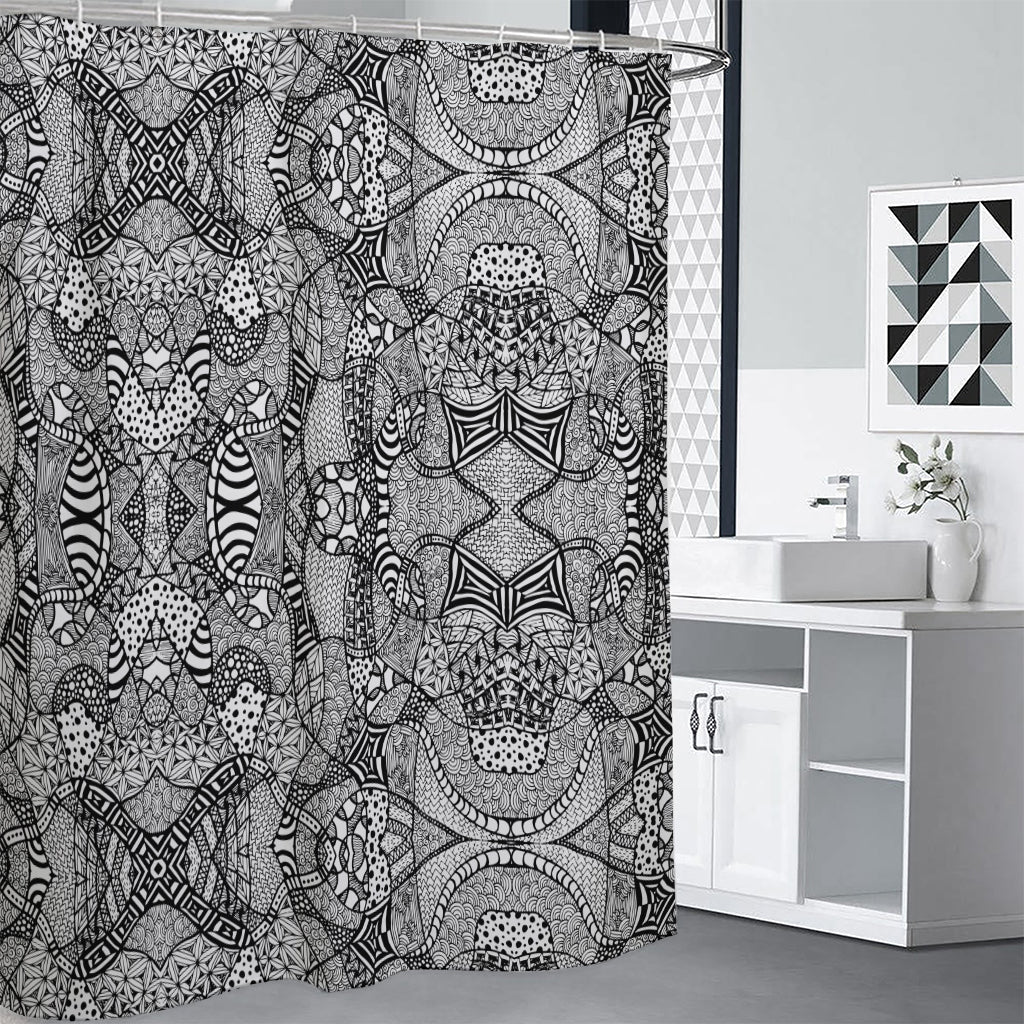 Black And White Zentangle Pattern Print Shower Curtain