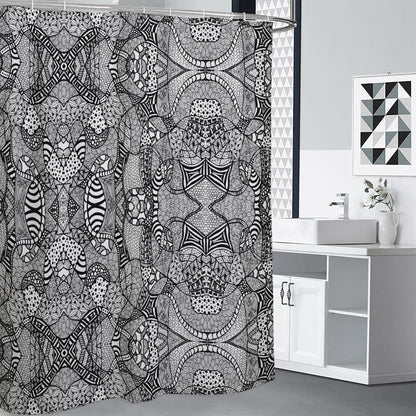 Black And White Zentangle Pattern Print Shower Curtain