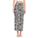 Black And White Zentangle Pattern Print Side Slit Maxi Skirt