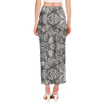 Black And White Zentangle Pattern Print Side Slit Maxi Skirt