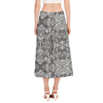 Black And White Zentangle Pattern Print Side Slit Midi Skirt