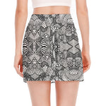 Black And White Zentangle Pattern Print Side Slit Mini Skirt