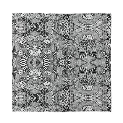 Black And White Zentangle Pattern Print Silk Bandana