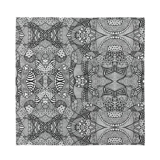 Black And White Zentangle Pattern Print Silk Bandana