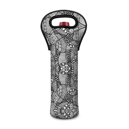 Black And White Zentangle Pattern Print Single Neoprene Wine Tote