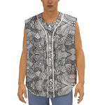 Black And White Zentangle Pattern Print Sleeveless Baseball Jersey