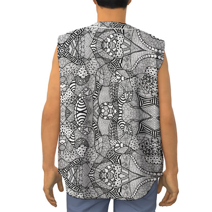 Black And White Zentangle Pattern Print Sleeveless Baseball Jersey