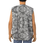 Black And White Zentangle Pattern Print Sleeveless Baseball Jersey