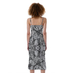 Black And White Zentangle Pattern Print Slim Fit Midi Cami Dress
