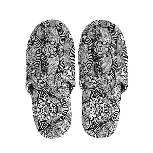 Black And White Zentangle Pattern Print Slippers